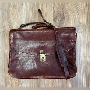 Floto Cenzo Leather Briefcase Messenger Bag Brown Italy LNC
